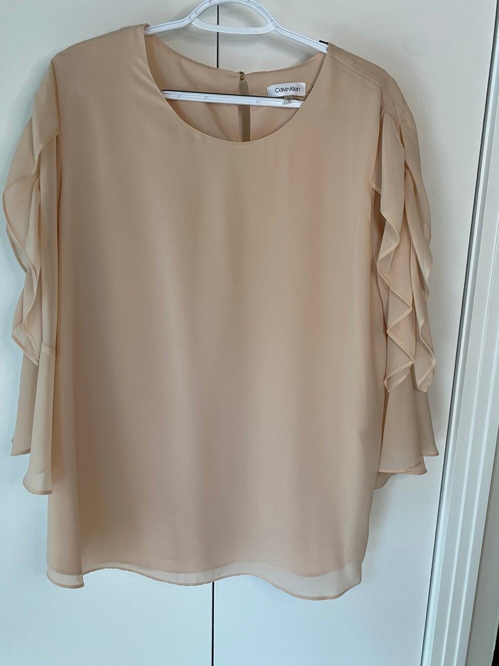 Calvin Klein NWT Pink Sheer Blouse Flounce Sleeve XL